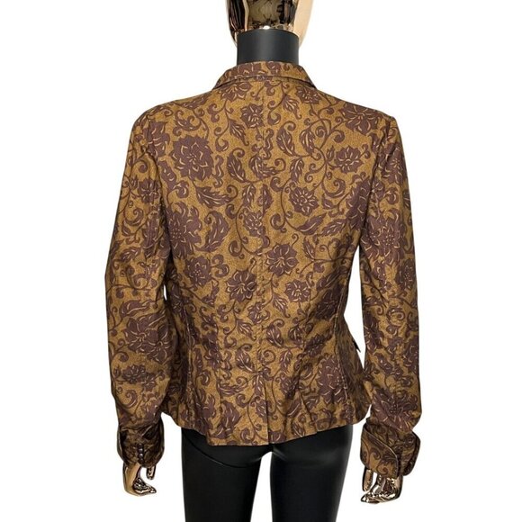 Peruvian Connection Floral Brocade Blazer Jacket Brown & Gold US 8 - Picture 3 of 11
